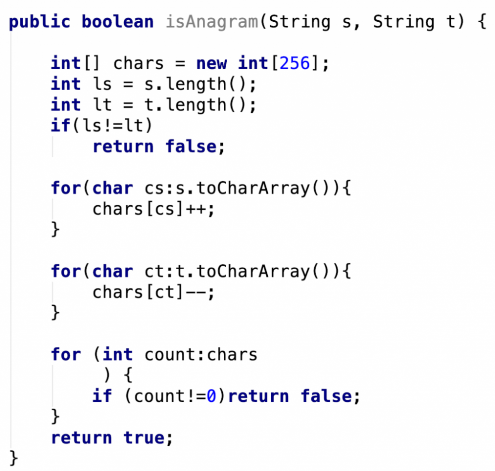 LeetCode 第242题 Valid Anagram【排序】java