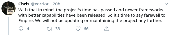 Empire开发者宣布框架停止维护