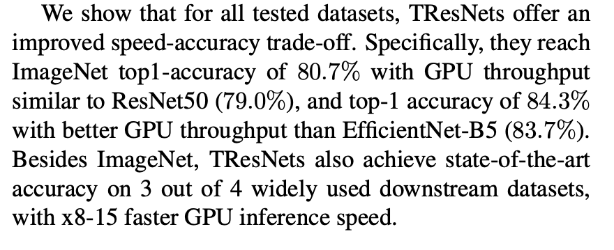 论文阅读 - TResNet High Performance GPU-Dedicated Architecture